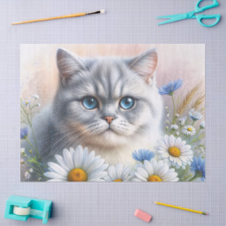 Papel De Seda British Shorthair Cat Floral Art