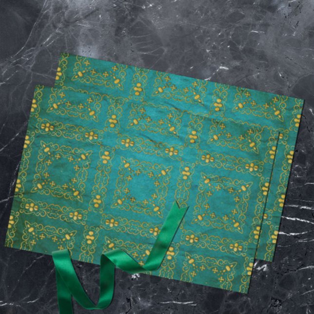 Papel De Seda Brocade Royal Gold De Damask En Verde azulado (Subido por el creador)