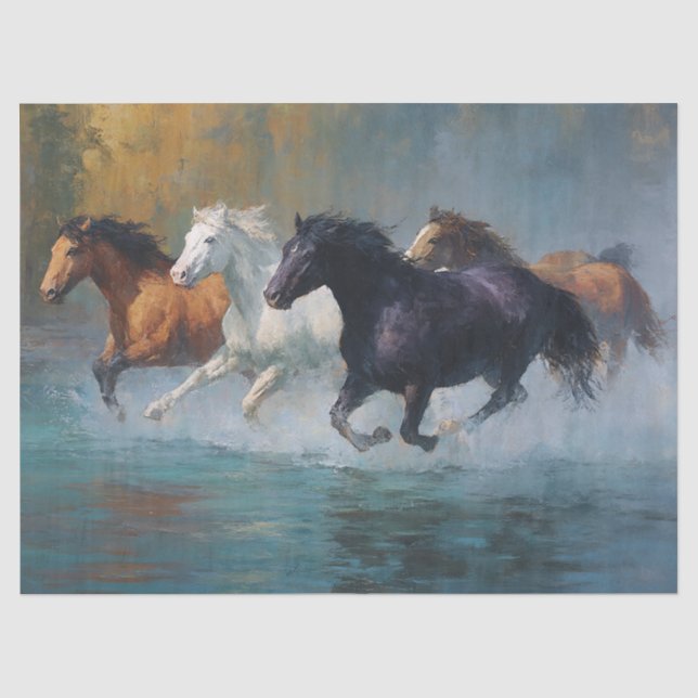 Papel De Seda Brotes de libertad Galloping Horses Decoupage (Anverso)