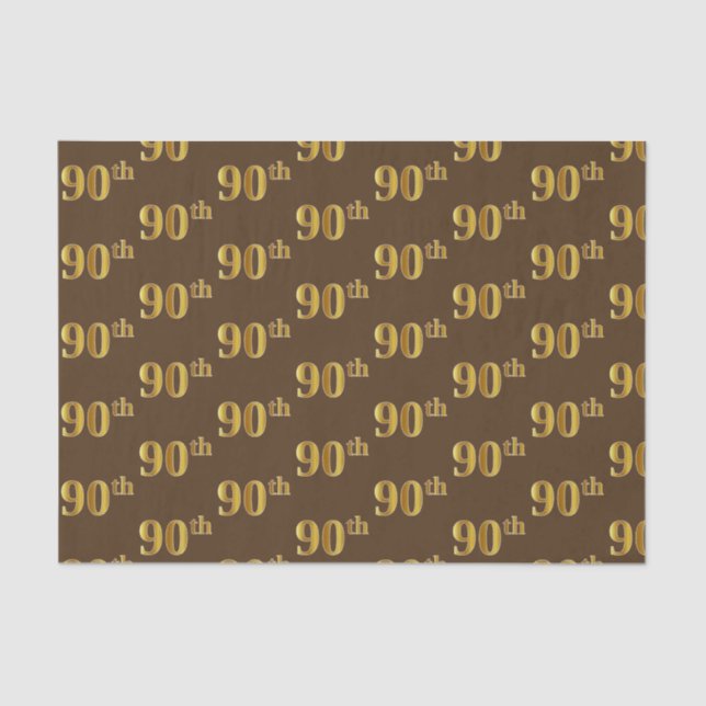 Papel De Seda Brown, Faux Gold 90th (Ninetieth) Event (Anverso)