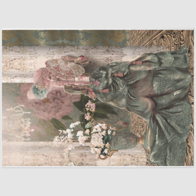 Papel De Seda Brown Mary Antoinette Ornate Portrait Lady (Anverso)