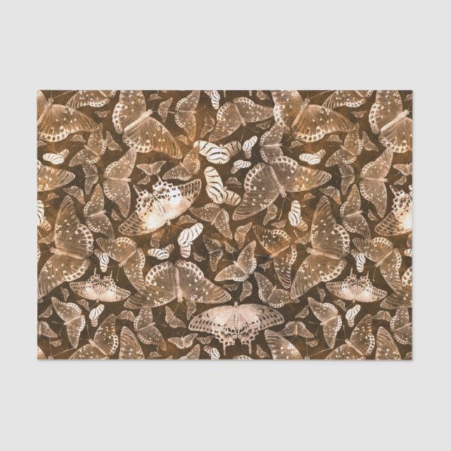 Papel De Seda Brown y modelo de mariposas beige (Anverso)