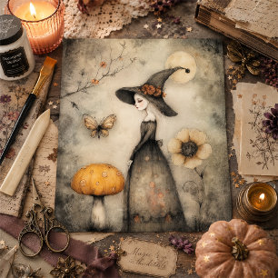 Papel De Seda Bruja caprichosa vintage y decoupage de hongos