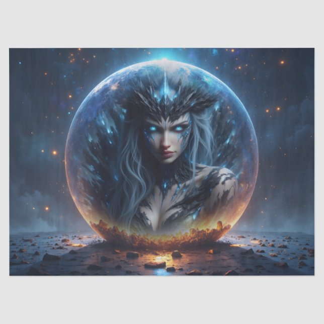 Papel De Seda Bruja Cósmica – Nacida de la Esfera Estelar. (Anverso)