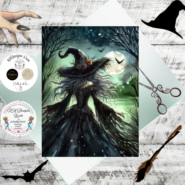 Papel De Seda Bruja de Cabello Plateado Descoupage Bosque Gótico (Subido por el creador)