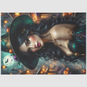 Papel De Seda Bruja de Halloween con luces de linterna con calab