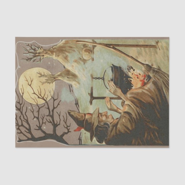 Papel De Seda Bruja de Halloween de época en Cauldron (Anverso)