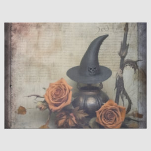 Papel De Seda Bruja de rosas y calabazas victorianas vintage