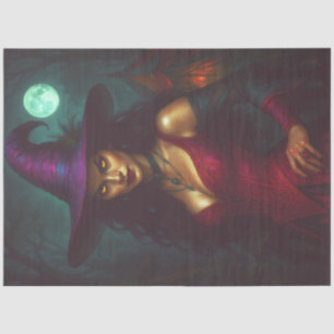 Papel De Seda Bruja en rojo con luna llena - Halloween gótico