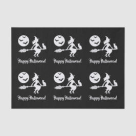 Papel De Seda Bruja En Una Escoba Negro Y Blanco Feliz Halloween