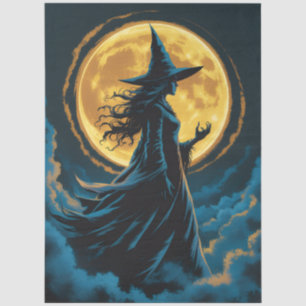 Papel De Seda Bruja espeluznante de Halloween con luna llena