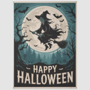 Papel De Seda Bruja espeluznante de Halloween volando a través d