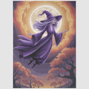 Papel De Seda Bruja espeluznante de Halloween volando a través d