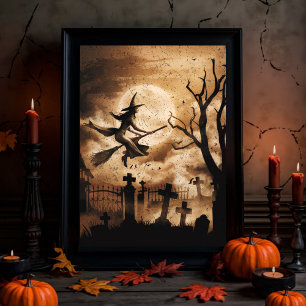 Papel De Seda Bruja espeluznante de Halloween volando a través d