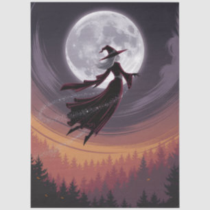 Papel De Seda Bruja espeluznante de Halloween volando a través d