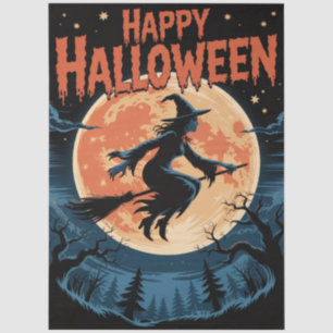 Papel De Seda Bruja espeluznante de Halloween volando a través d