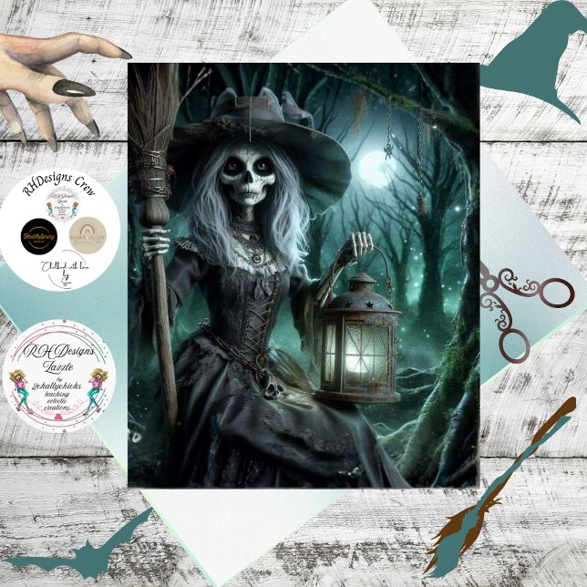 Papel De Seda Bruja Esquelética Gótica decoupage en Bosque  (Subido por el creador)