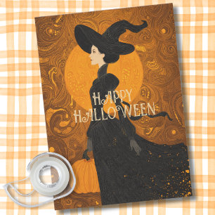 Papel De Seda Bruja Gótica Calabaza Halloween Elegante Art Nouve
