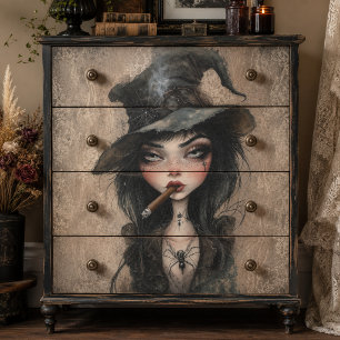 Papel De Seda Bruja Gótica Fumando Puro Halloween Decoupage