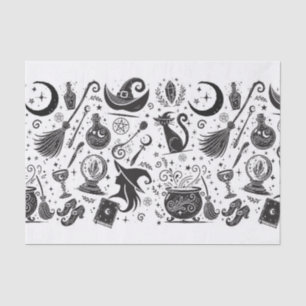 Papel De Seda Bruja Mágica Caprichosa Wicca Pagana Negra y Blanc