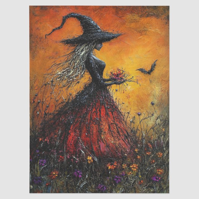 Papel De Seda Bruja malvada de rojo con su decoupage de murciéla (Anverso)