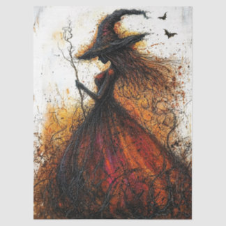 Papel De Seda Bruja malvada en rojo con Decoupage de murciélagos