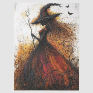 Papel De Seda Bruja malvada en rojo con Decoupage de murciélagos
