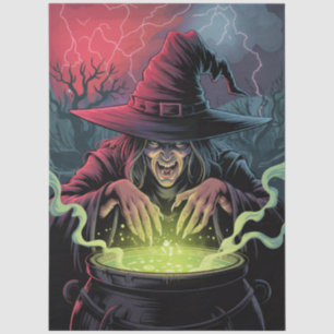 Papel De Seda Bruja moderna de Halloween espeluznante y caldero