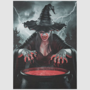 Papel De Seda Bruja moderna de Halloween espeluznante y caldero