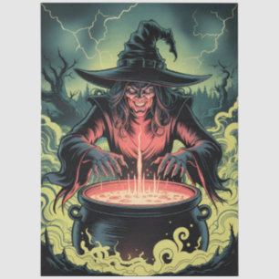 Papel De Seda Bruja moderna de Halloween espeluznante y caldero