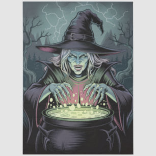 Papel De Seda Bruja moderna y caldero de Halloween espeluznante
