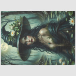 Papel De Seda Bruja pantanosa iluminada por la luna con lirios d