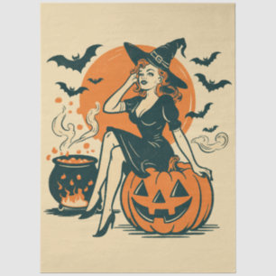Papel De Seda Bruja ventilado de Halloween en calabaza