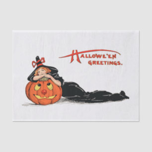 Papel De Seda Bruja Vintage con Calabaza de Halloween Decoupage