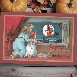 Papel De Seda Bruja voladora vintage con luna llena y Chicas esc