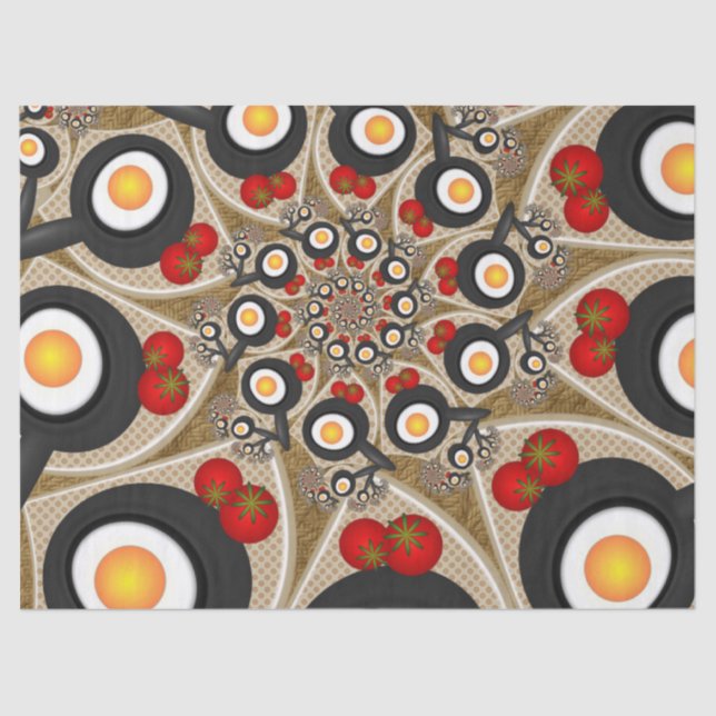 Papel De Seda Brunch Fractal Art Comida divertida, Tomates, Huev (Anverso)