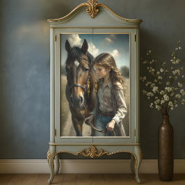 Papel De Seda Brunette Chica Brown Horse Russe Country Decoupage
