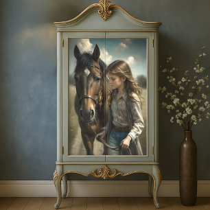 Papel De Seda Brunette Chica Brown Horse Russe Country Decoupage