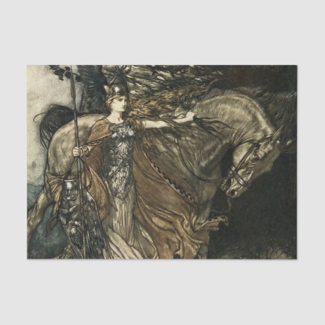 Papel De Seda "Brunhilde con su caballo" por Arthur Rackham (Anverso)