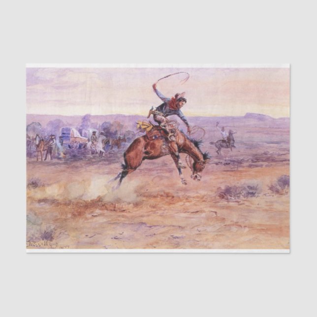 Papel De Seda Bucking Bronco (por Charles M. Russell) (Anverso)