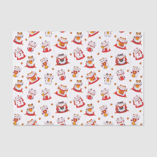 Papel De Seda Buena suerte Maneki Neko Cats (Anverso)