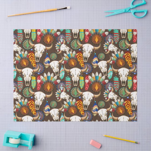 Papel De Seda Buffalo Skull Native American Emblem (Artesanía)