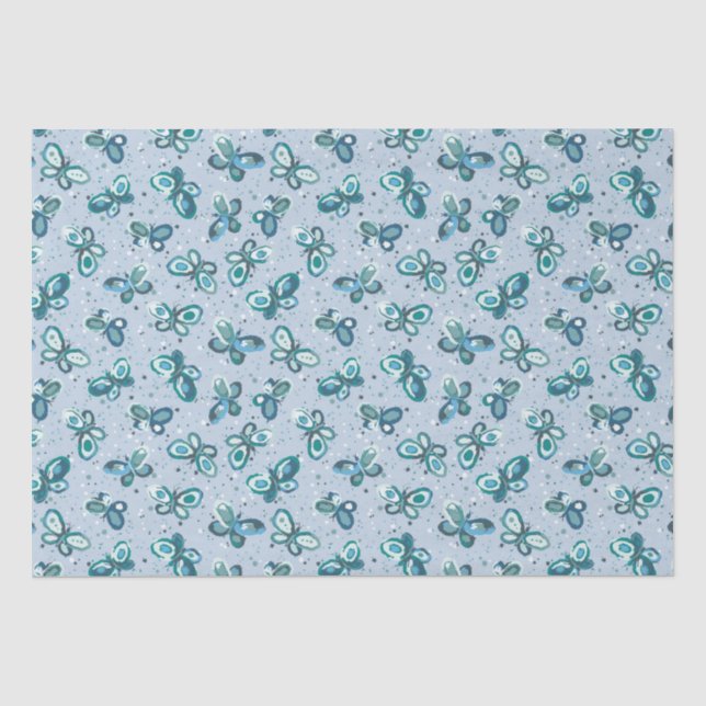 Papel De Seda Bugs de Doodle Mariposas - azul - sin costuras. (Anverso)