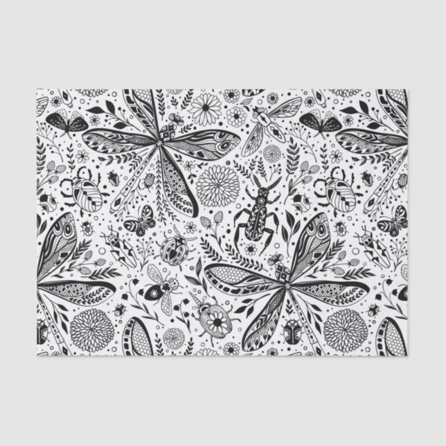 Papel De Seda Bugs de garabatos en azul oscuro (Anverso)