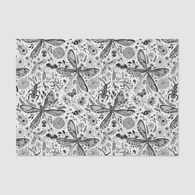 Papel De Seda Bugs de garabatos en azul oscuro (Anverso)