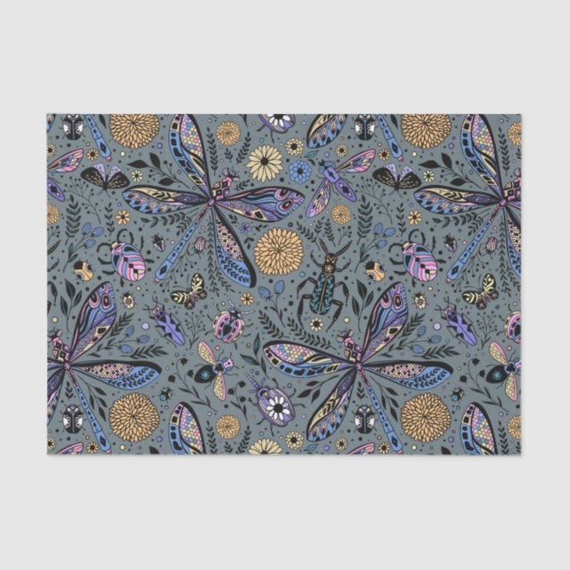 Papel De Seda Bugs de garabatos en gris tardío (Anverso)