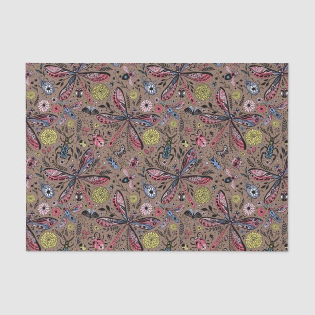 Papel De Seda Bugs de garabatos en mocha marrón (Anverso)