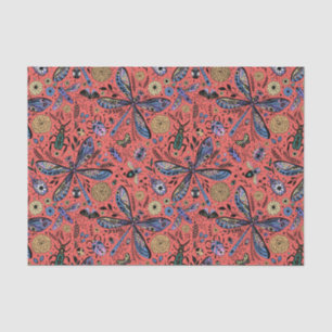 Papel De Seda Bugs de garabatos en rojo coral