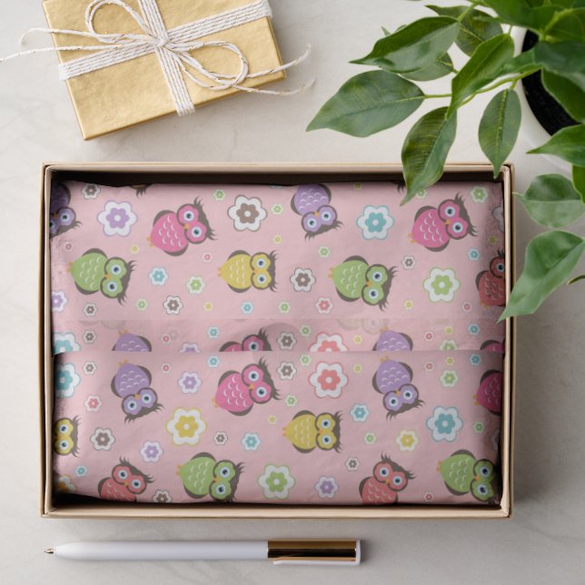 Papel De Seda Búho Adorable y Diseño Floral (Regalo )