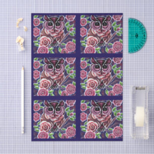 Papel De Seda Búho Caprichoso en Rama Floral Decoupage